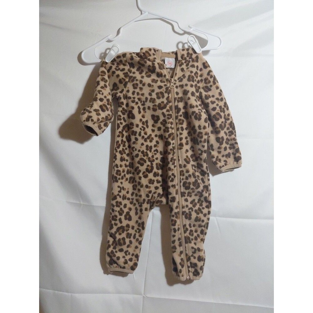 Wonder Nation Size 12M Kids Fleece Leopard Print Zipper Long Sleeve PJ's